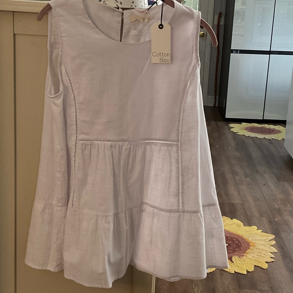 Cotton Bleu White Sleeveless Tiered Tunic